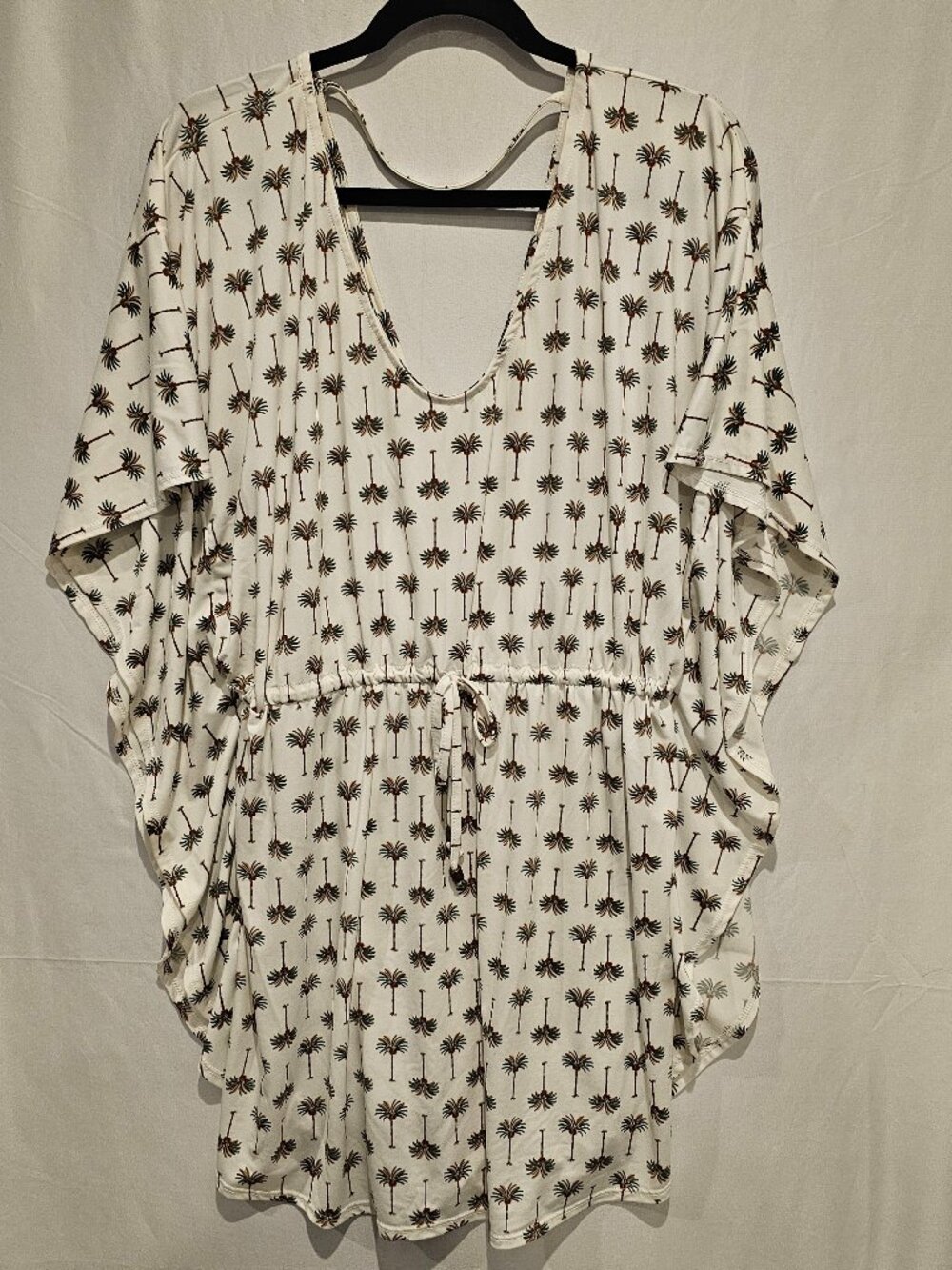 Women's Resort Cover Up Dress Size M White Palm Print Beach Short